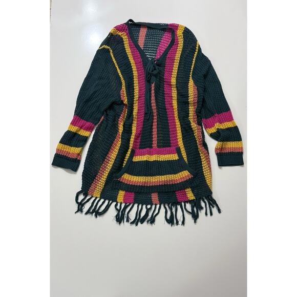 Torrid | Open Stitch Colorful Striped Knit Sweater with Fringe Cover Up Tropical - Picture 1 of 4